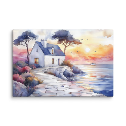 Peinture Aquarelle Bretagne – Maison en Bord de Mer Affiches, reproductions et œuvres graphiques Art Virtuoso XL