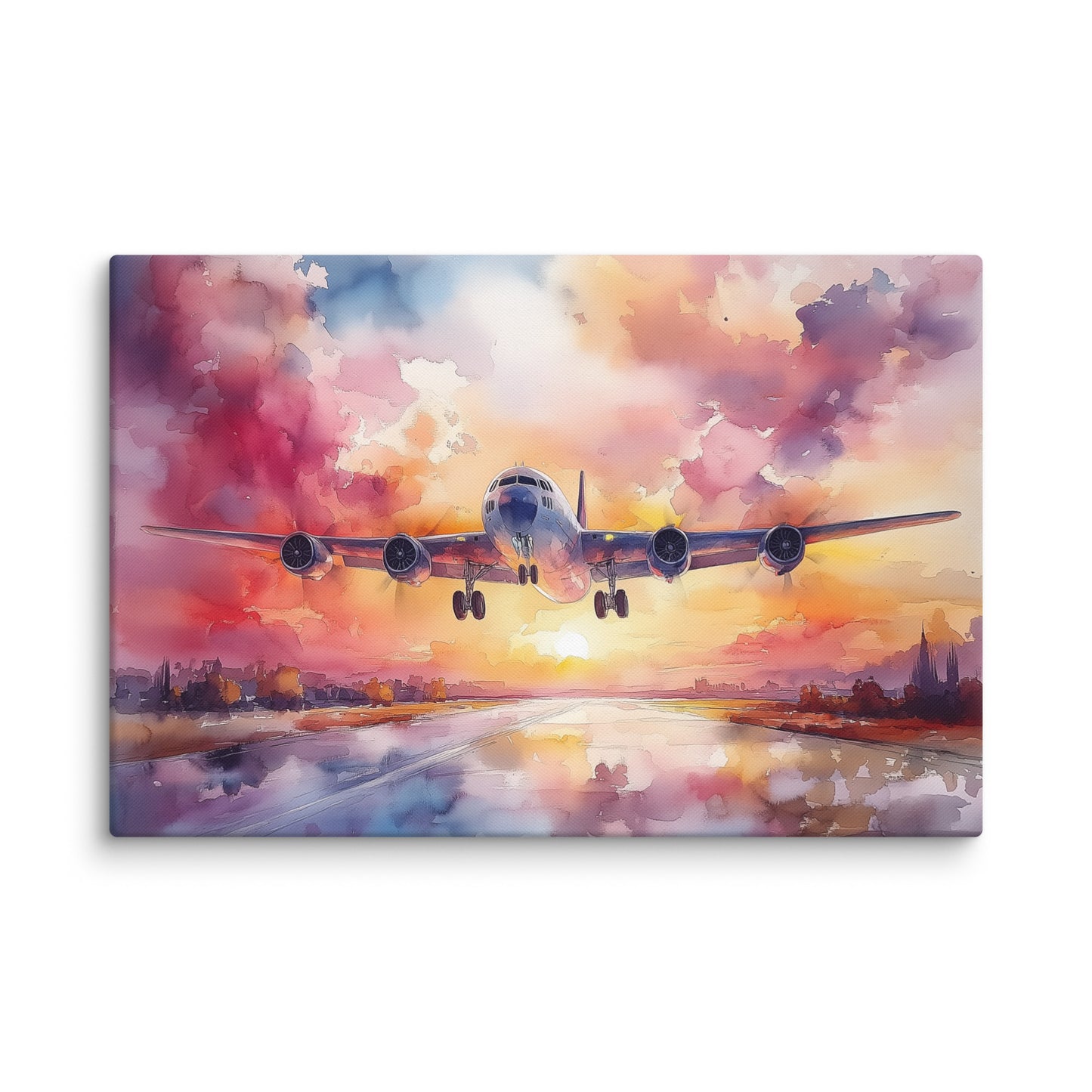 Peinture Aquarelle Avion – Envol au Crépuscule Affiches, reproductions et œuvres graphiques Art Virtuoso XL