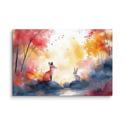 Peinture Aquarelle Animaux - Renard et Lapin en Harmonie Affiches, reproductions et œuvres graphiques Art Virtuoso XL