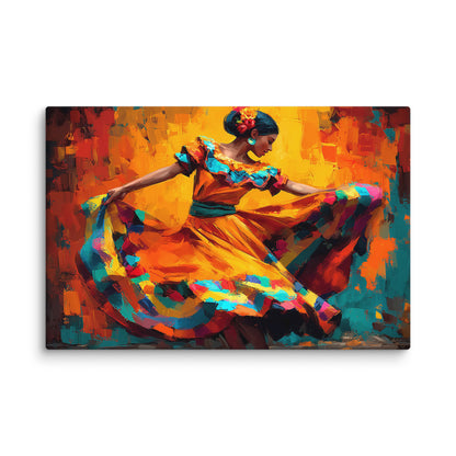 tableau danseuse mexicaine mouvement coloré moderne gros plan détail texture toile impression premium