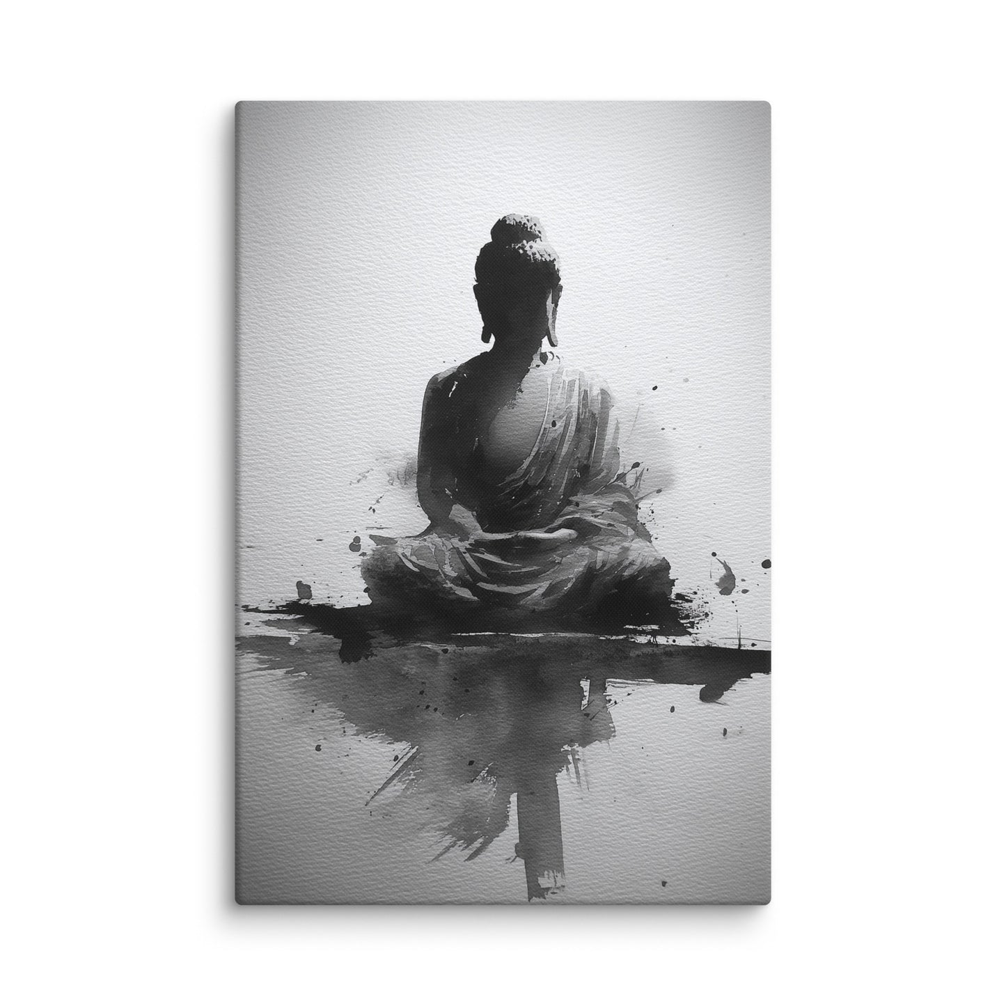 japonais tableau bouddha sumi-e noir et blanc gros plan texture toile impression premium ambiance zen minimaliste