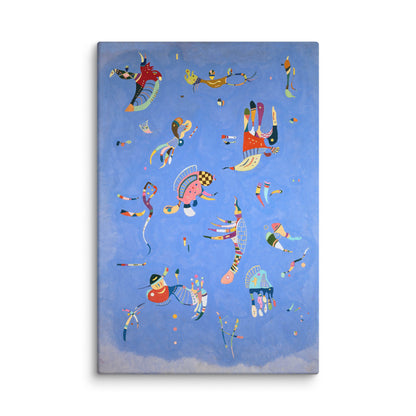 bleu libellule tableau abstrait bleu ciel formes organiques colorées flottantes ambiance salon minimaliste