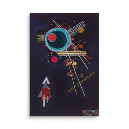 lignes d'azur tableau abstrait fond noir bleu nuit cercle turquoise émeraude point rouge lignes rayonnantes