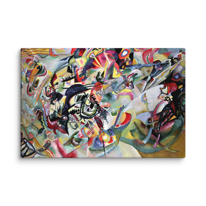 wassily kandinsky composition 7 tableau abstrait couleurs vives jaillissements rouges formes entremêlées accroché mur blanc