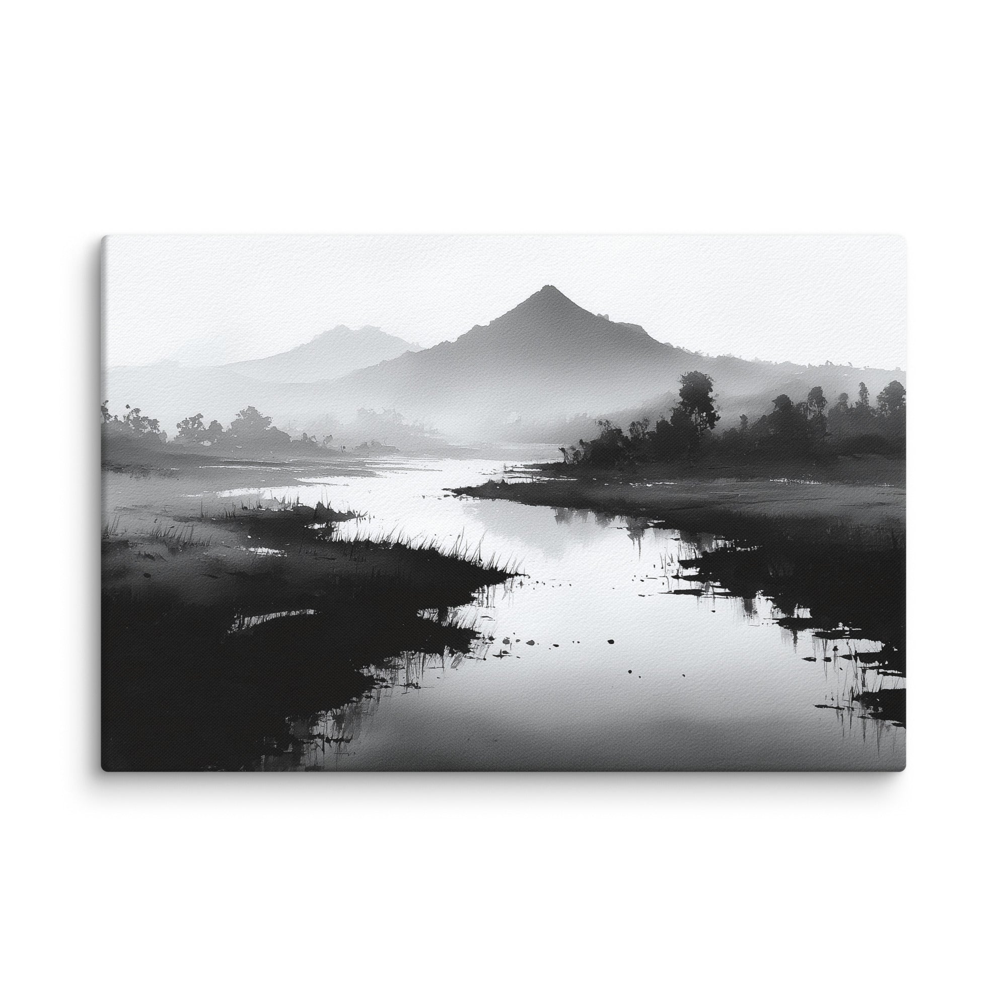 Sumi-e Landscape – Silent River and Contemplative | Art Virtuoso