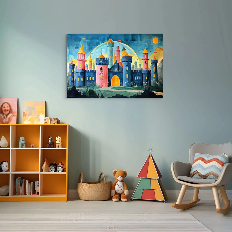 Château multicolore sous un grand arc-en-ciel