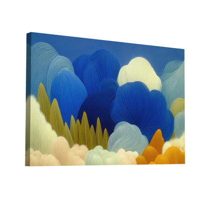 Product Hero 3D WebP Composition Nordique 3 – nuages filamenteux cobalt et bruyère dorée - Art Virtuoso