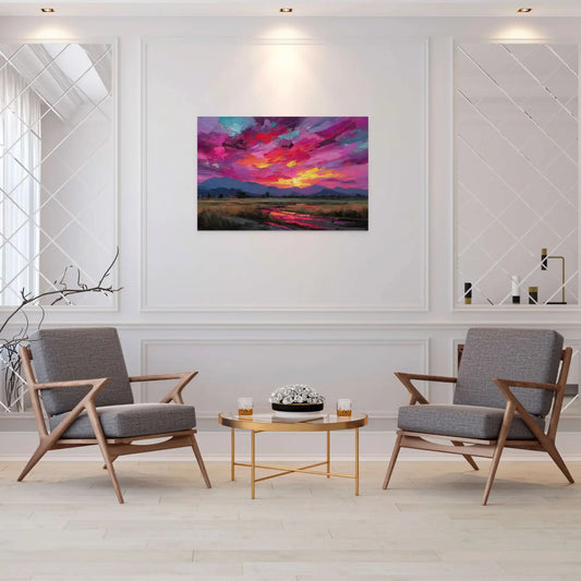 Coucher de Soleil - Tableau Impressionniste Pourpre