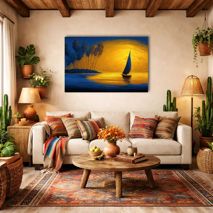 Toile Déco Africaine pour Chambre - Voilier au Soleil