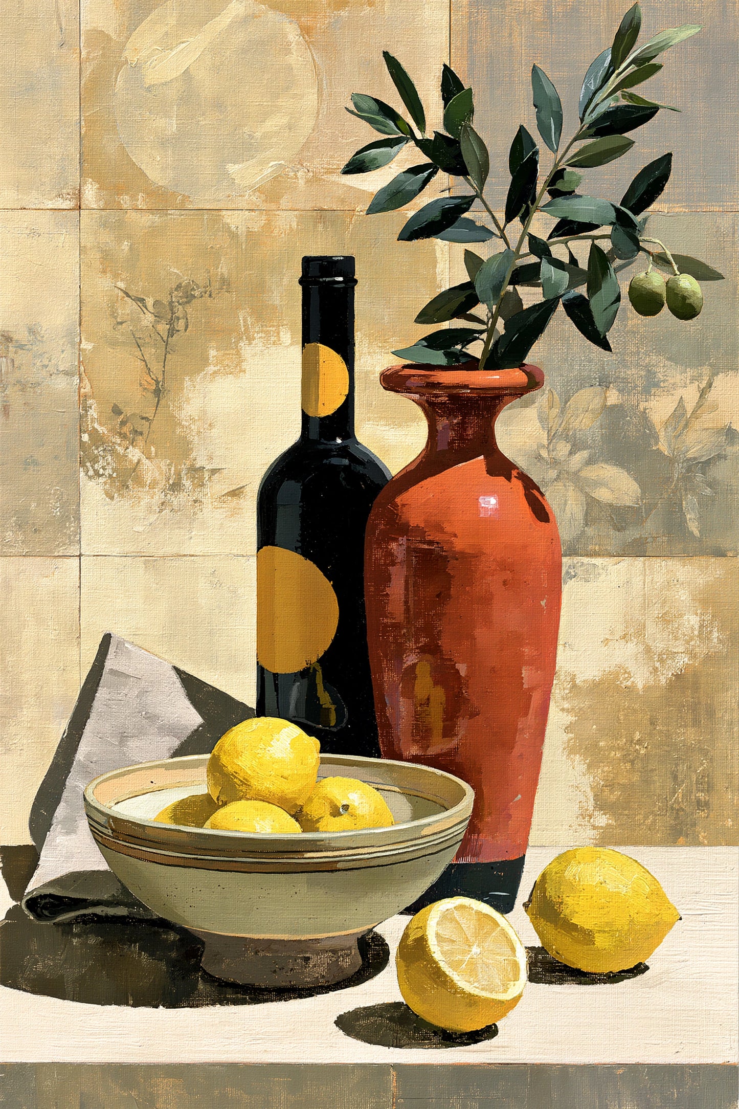 Décoration Murale pour Cuisine Moderne - Citrons et Olivier - format M - Art Virtuoso