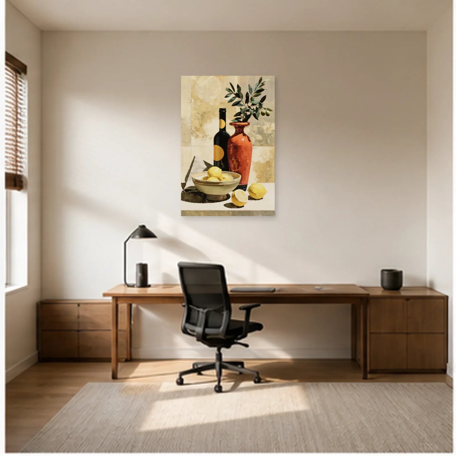 Décoration Murale pour Cuisine Moderne - Citrons et Olivier dans un bureau - Art Virtuoso