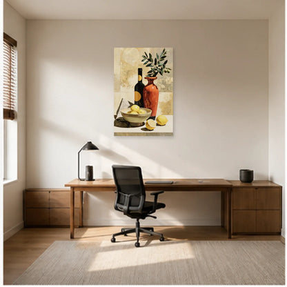 Décoration Murale pour Cuisine Moderne - Citrons et Olivier dans un bureau - Art Virtuoso