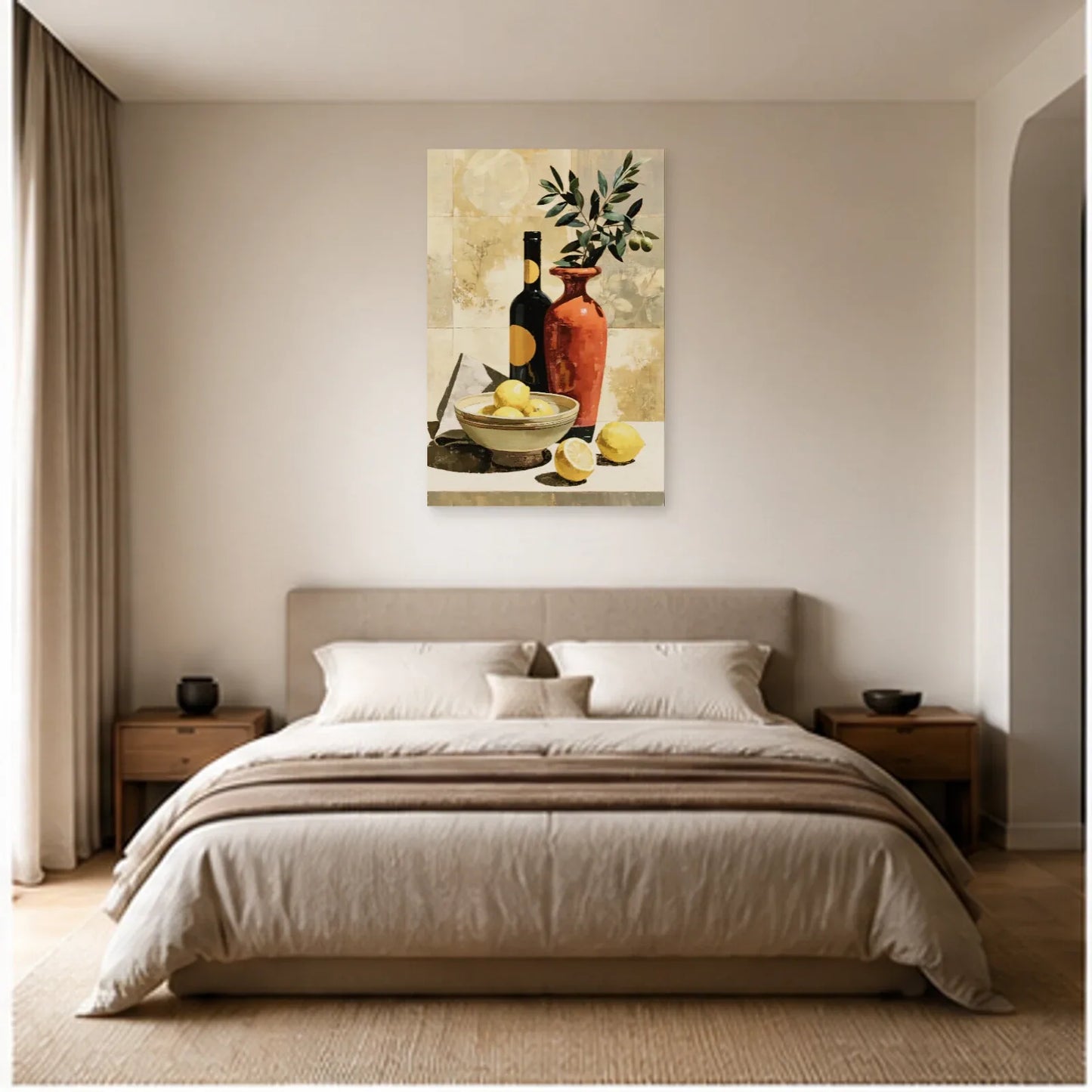 Décoration Murale pour Cuisine Moderne - Citrons et Olivier dans une chambre - Art Virtuoso