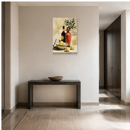 Décoration Murale pour Cuisine Moderne - Citrons et Olivier dans une entrée ou un couloir - Art Virtuoso