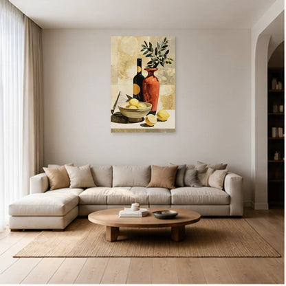 Décoration Murale pour Cuisine Moderne - Citrons et Olivier dans un salon - Art Virtuoso