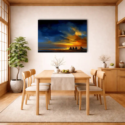 Moderne Afrikanische Wanddekoration – Lagerfeuer unter Indigohimmel