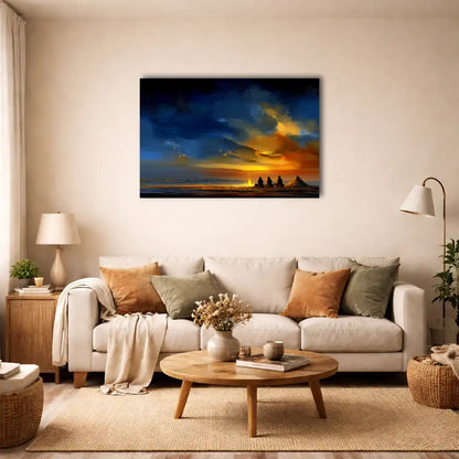 Moderne Afrikanische Wanddekoration – Lagerfeuer unter Indigohimmel