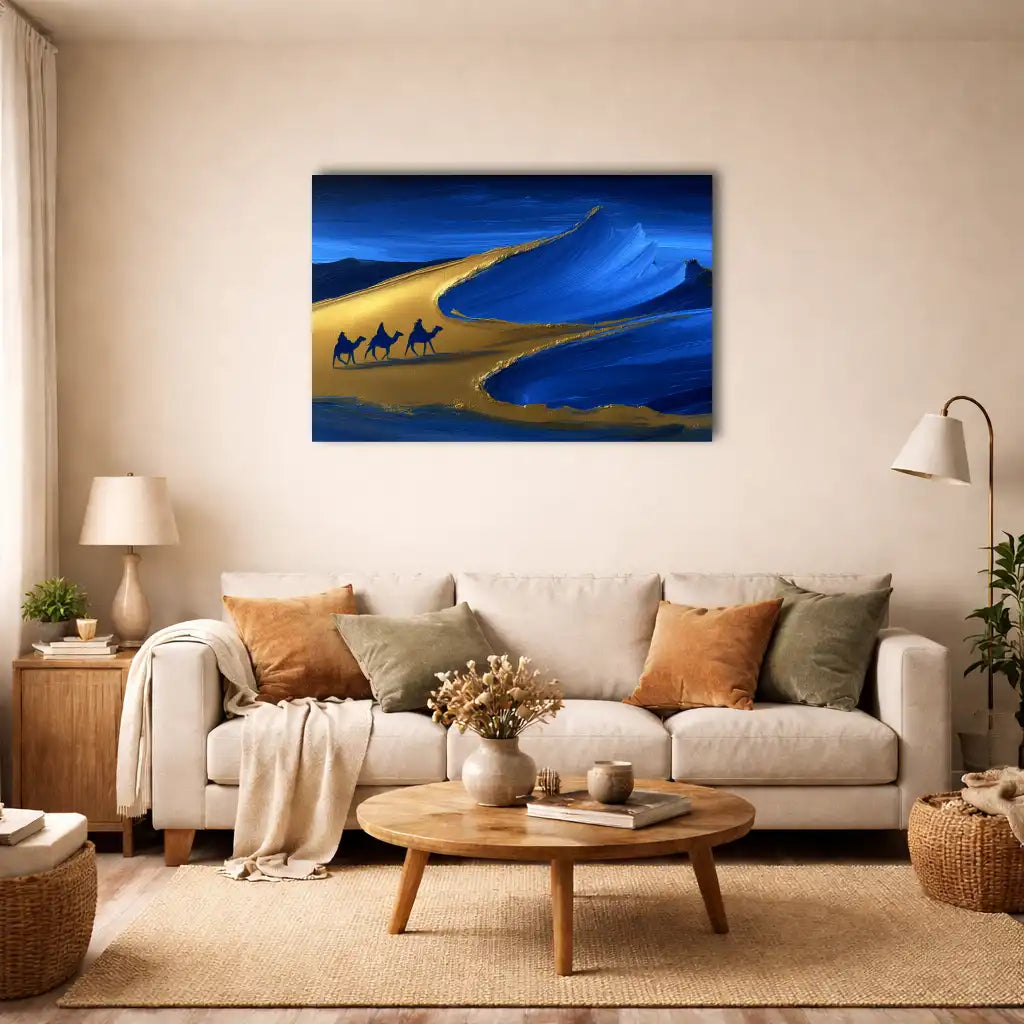 Afrikanische Wohnzimmer-Leinwand – Indigo-Karawane – Wandbild