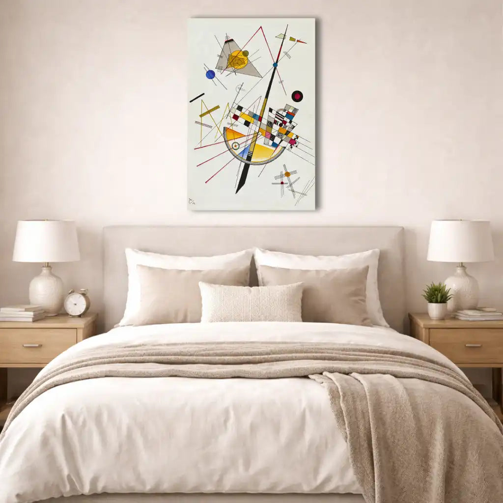 kandinsky tableau abstrait vertical diagonales cercles jaunes rouges bleus lignes noires texture toile zoom