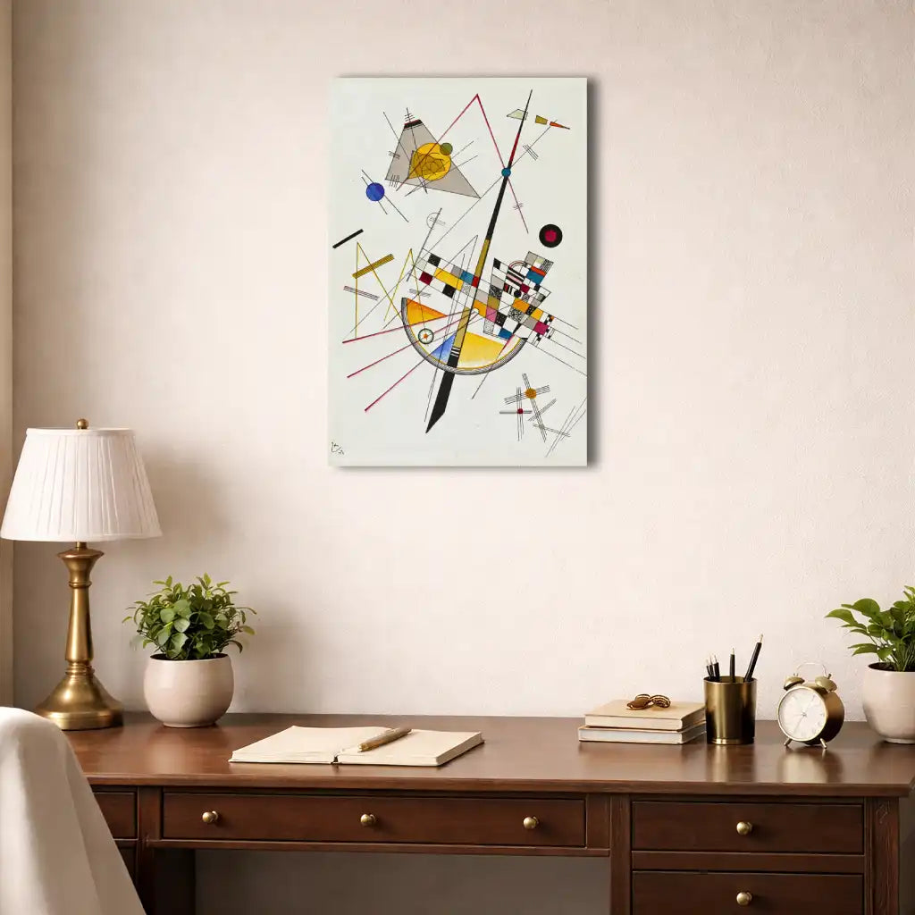 kandinsky tableau abstrait vertical zoom texture jaune rouge bleu noir diagonales mockup bureau