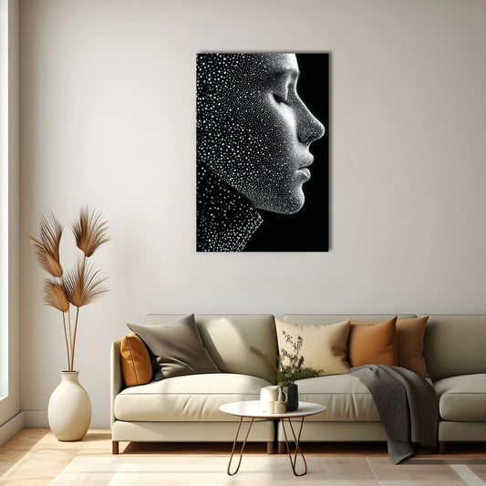 Tableau Dessin Visage Abstrait Noir et Blanc - Constellation Humaine