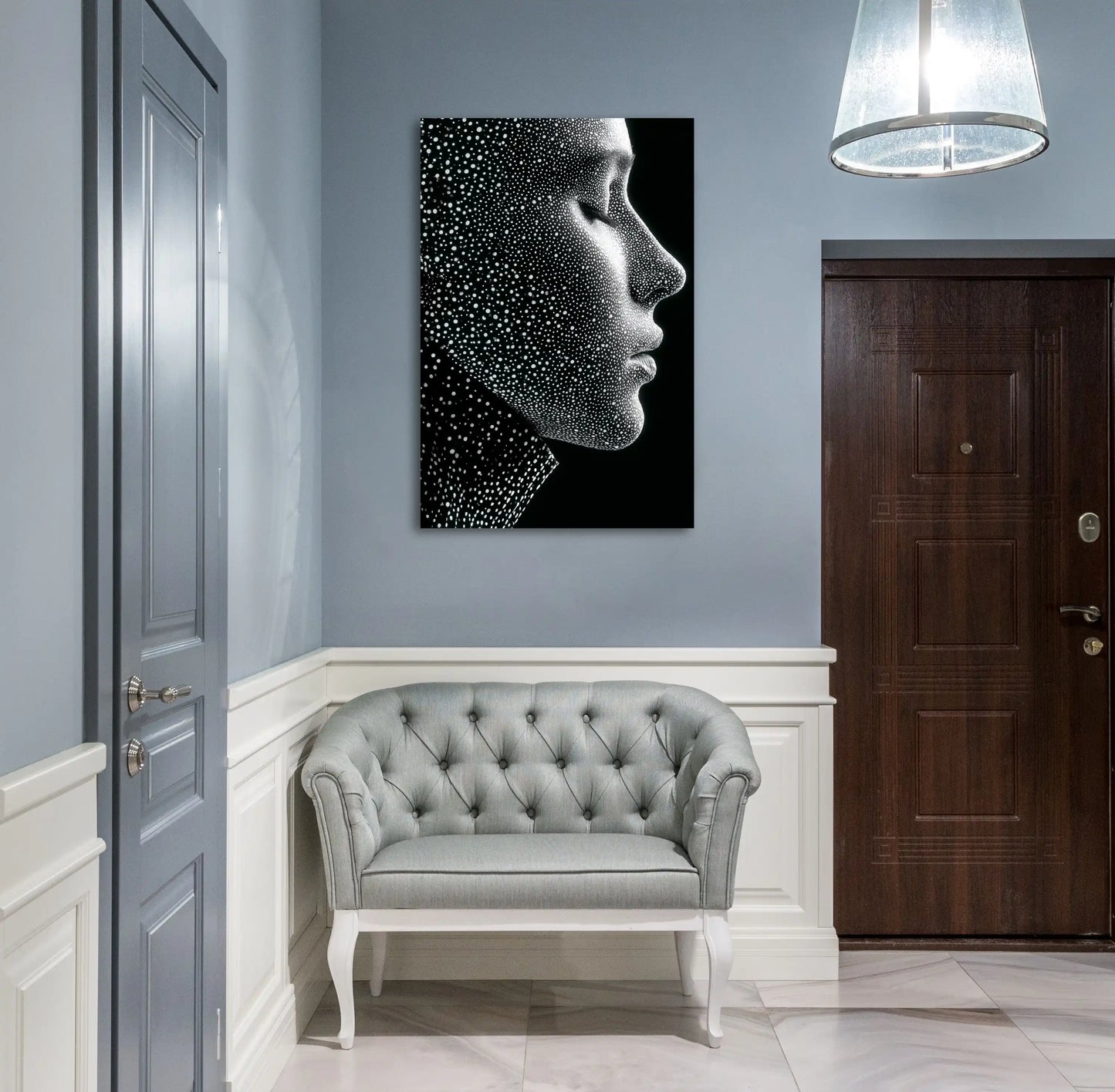 Tableau Dessin Visage Abstrait Noir et Blanc - Constellation Humaine