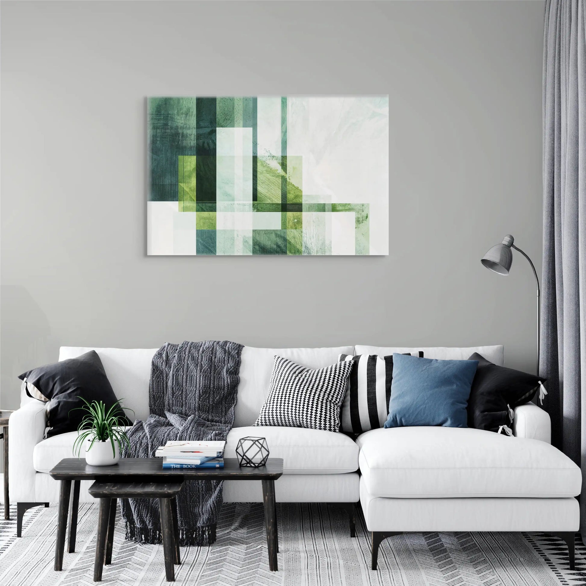 Tableau Abstrait Blanc et Vert Contemporain - Harmonie Végétale  Art Virtuoso   