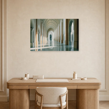 grand tableau architecture beige blanc avec colonnade installé dans un bureau