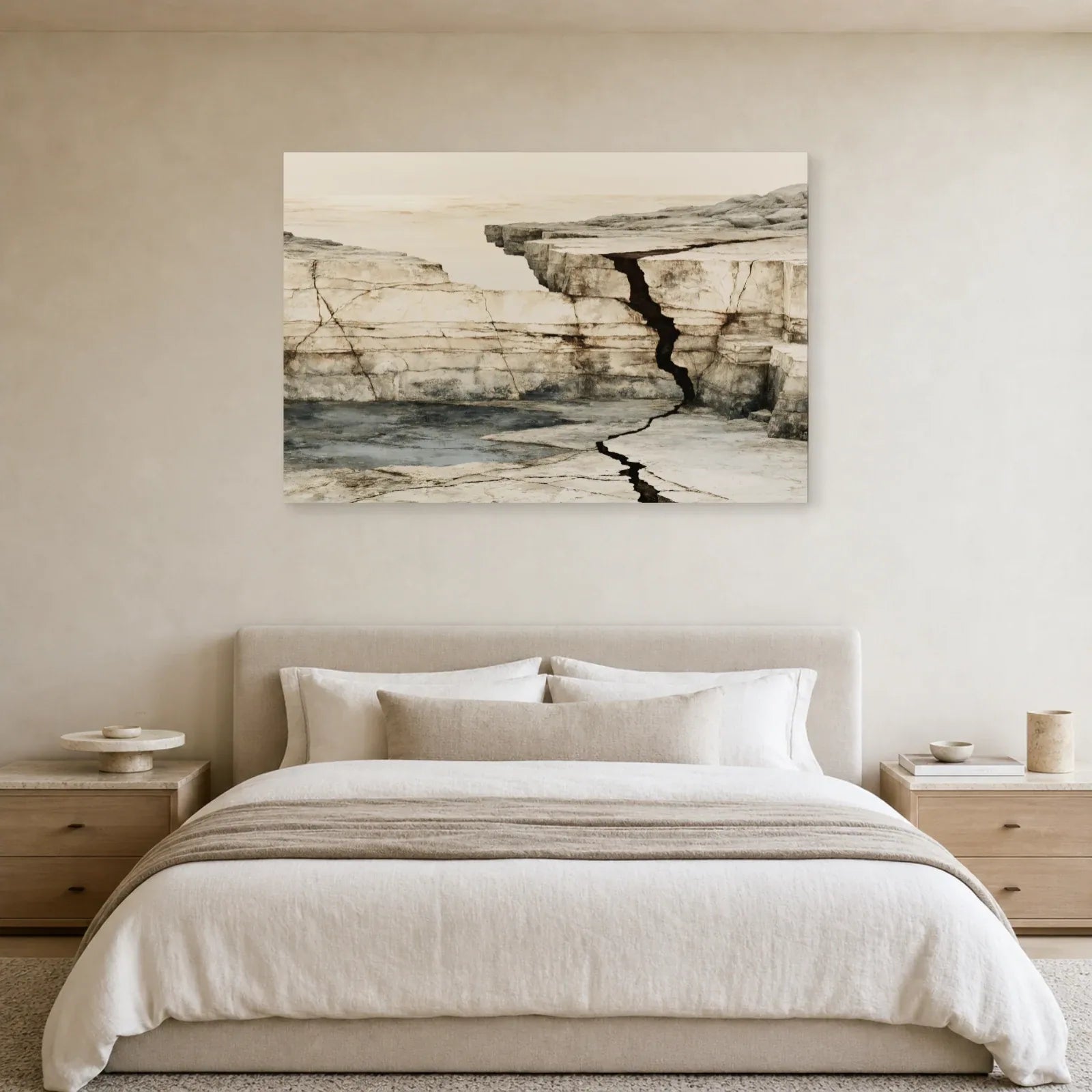 Tableau Horizon minéral au-dessus d’un meuble dans une chambre