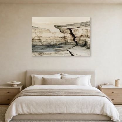 Tableau Horizon minéral au-dessus d’un meuble dans une chambre