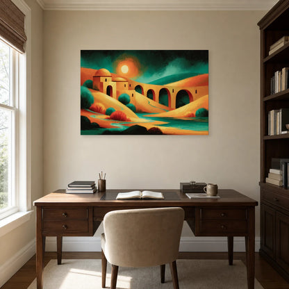Grand Tableau Bohème Chic Panoramique dans un bureau - Art Virtuoso