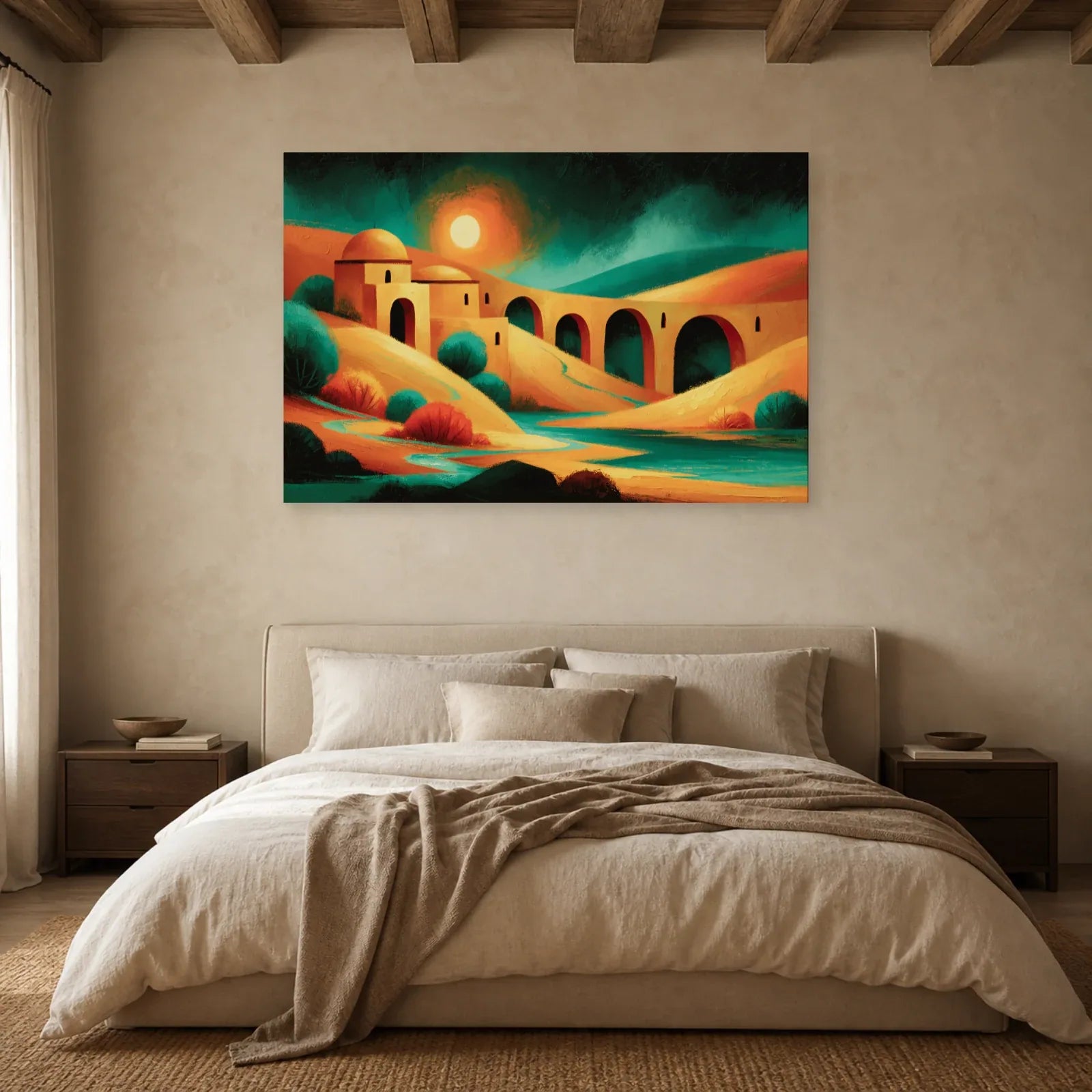 Grand Tableau Bohème Chic Panoramique dans une chambre - Art Virtuoso