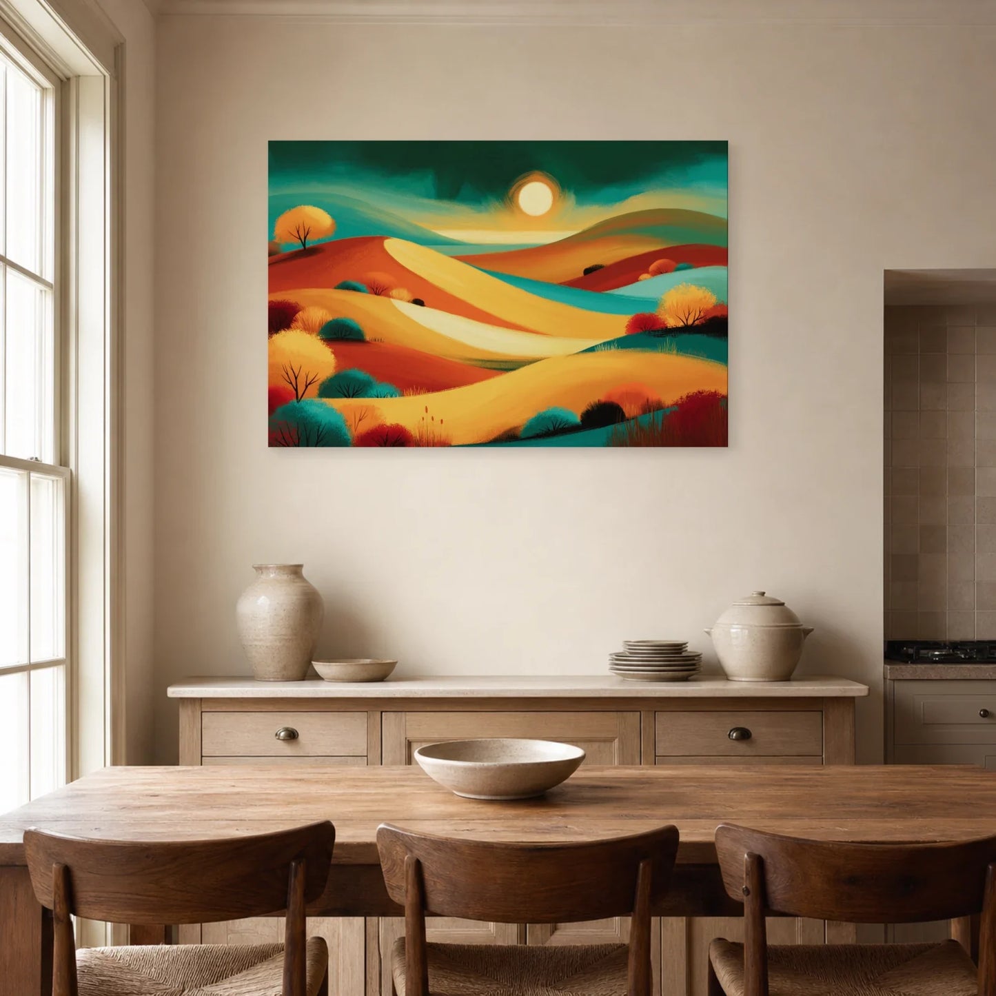 Grand Tableau Bohème Paysage Panoramique dans une cuisine - Art Virtuoso