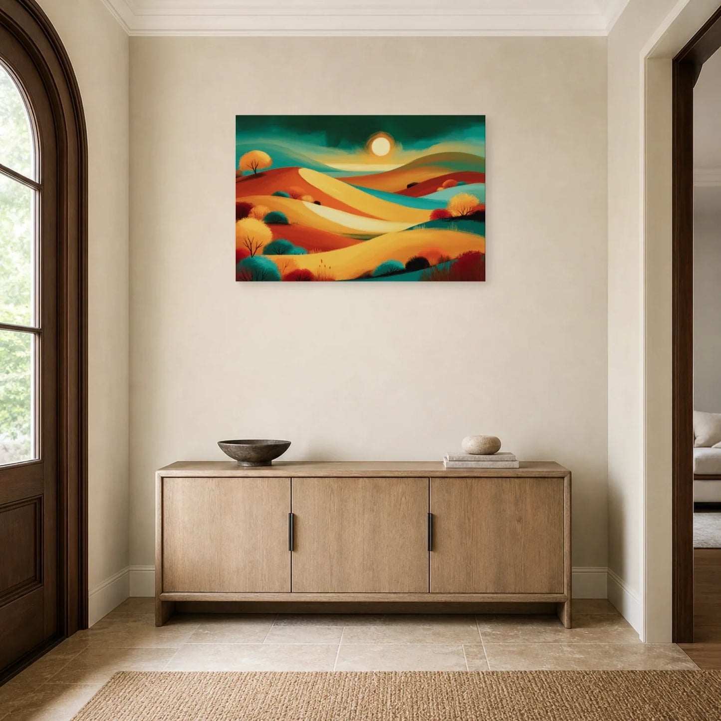 Grand Tableau Bohème Paysage Panoramique dans une entree ou un couloir - Art Virtuoso