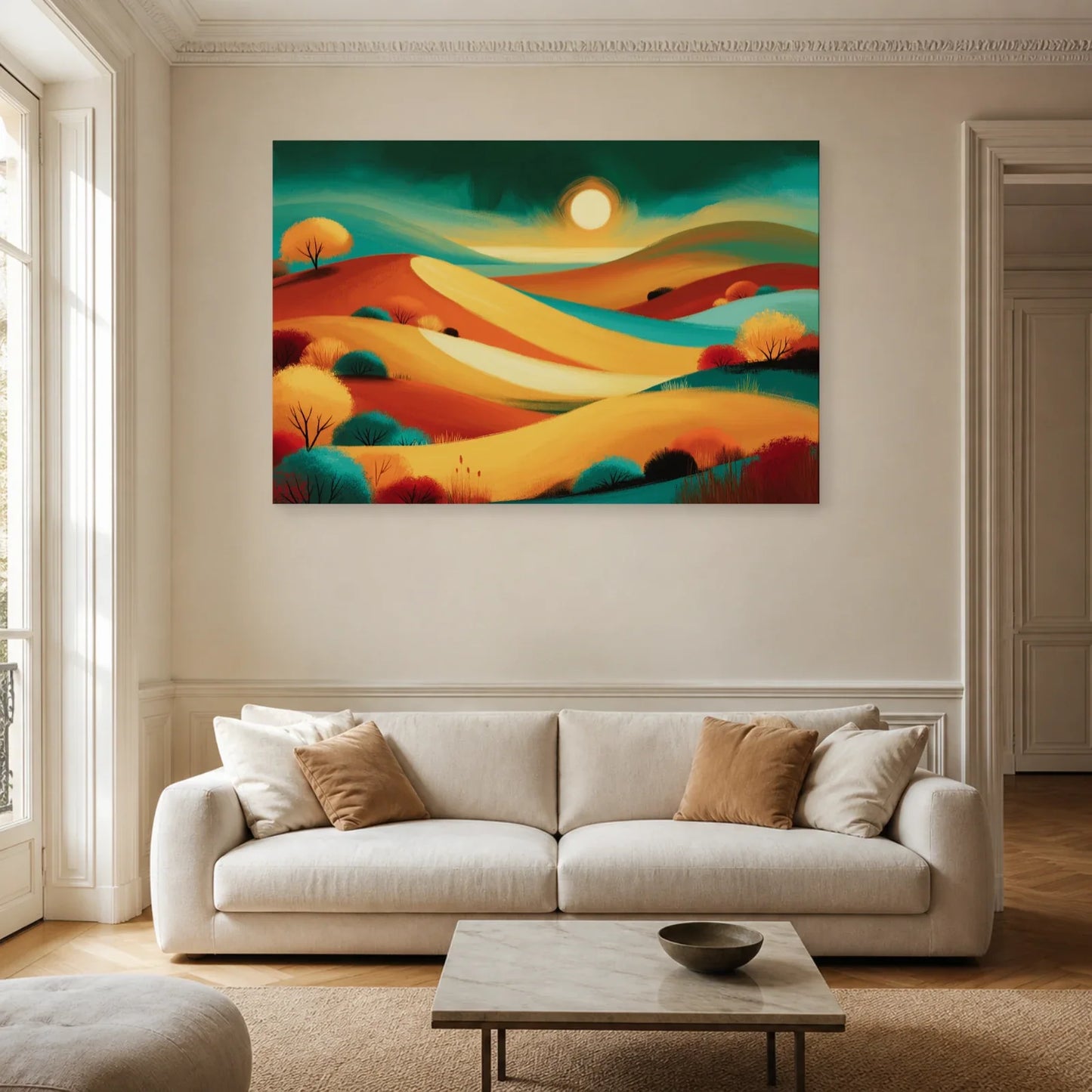 Grand Tableau Bohème Paysage Panoramique dans un salon - Art Virtuoso