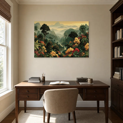 Grand Tableau Jungle Panoramique dans un bureau elegant