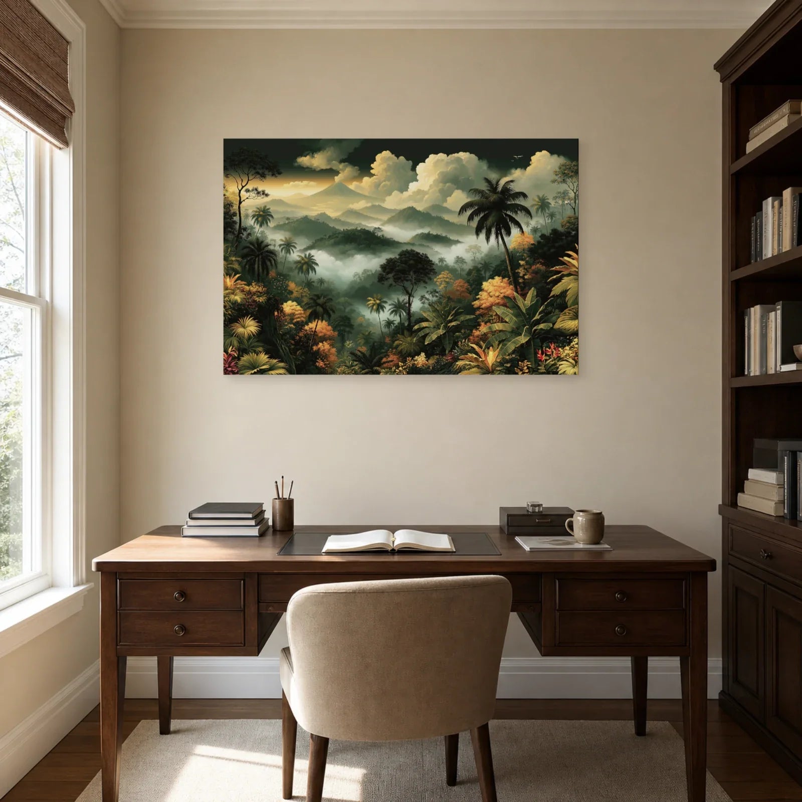 Grand Tableau Tropical Panoramique dans un bureau elegant
