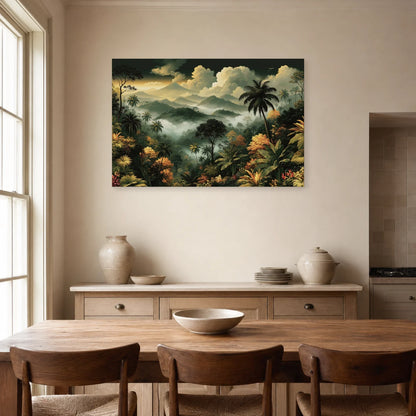 Grand Tableau Tropical Panoramique dans une salle a manger lumineuse