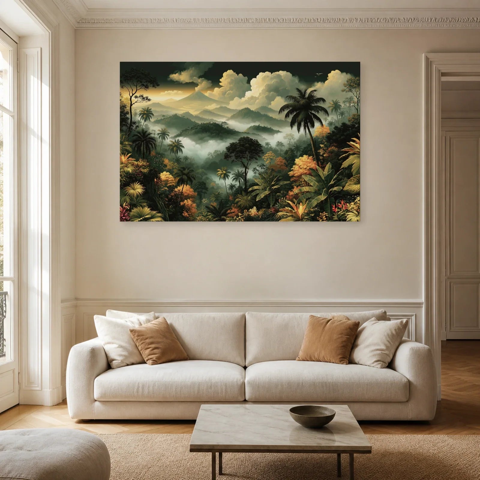 Grand Tableau Tropical Panoramique dans un salon contemporain