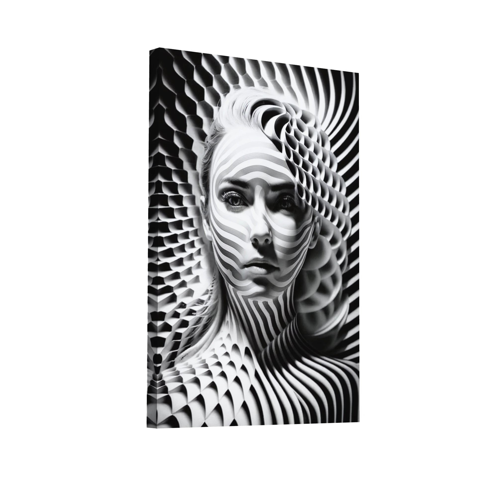 Product Hero 3D WebP Portrait Illusion d Optique - Visage Femme entre Art et Géométrie - Art Virtuoso