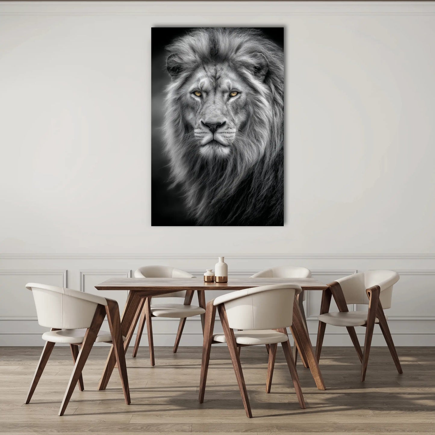 Tableau Lion en Noir et Blanc – Regard du Roi Silencieux