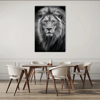 Tableau Lion en Noir et Blanc – Regard du Roi Silencieux