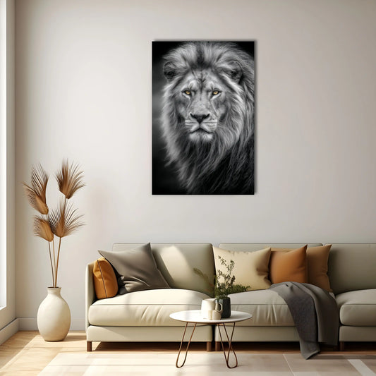 Tableau Lion en Noir et Blanc – Regard du Roi Silencieux