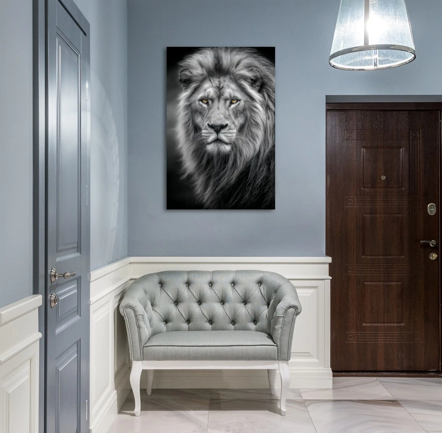 Tableau Lion en Noir et Blanc – Regard du Roi Silencieux