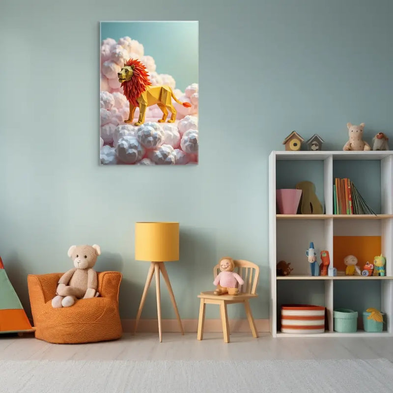 Geometric origami-style lion canvas print