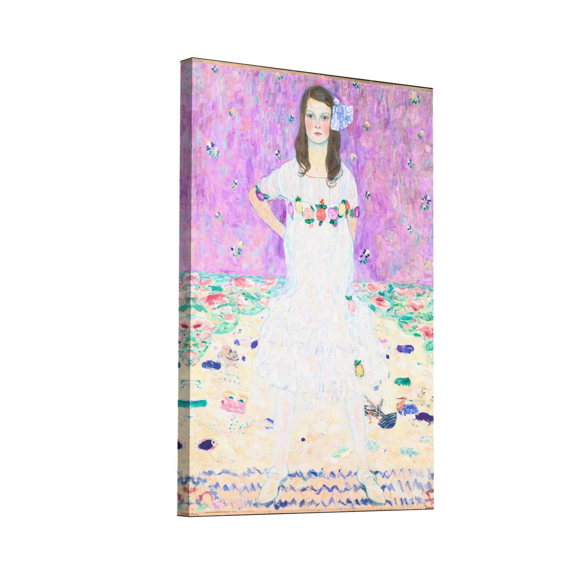 Product Hero 3D WebP Tableau - Mada Primavesi - Klimt – portrait floral sur fond mauve - Art Virtuoso