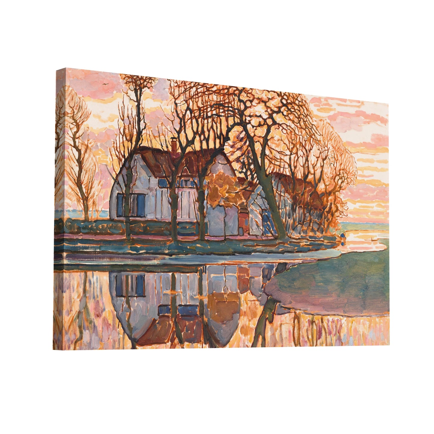 Product Hero 3D WebP Piet Mondrian - Ferme près de Duivendrecht - Reflets d'un Crépuscule paisible - Art Virtuoso