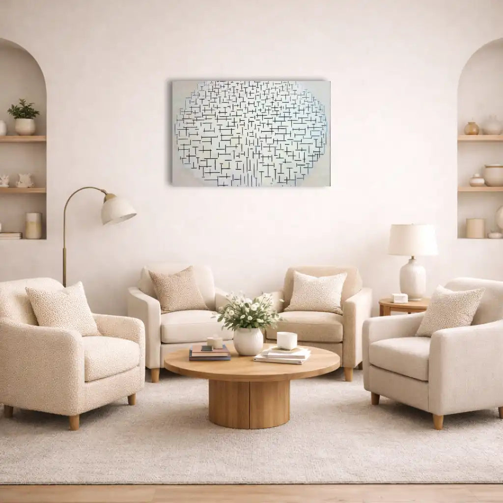 toile abstraite noir et blanc cercle de lignes noires, zoom détail texture toile premium