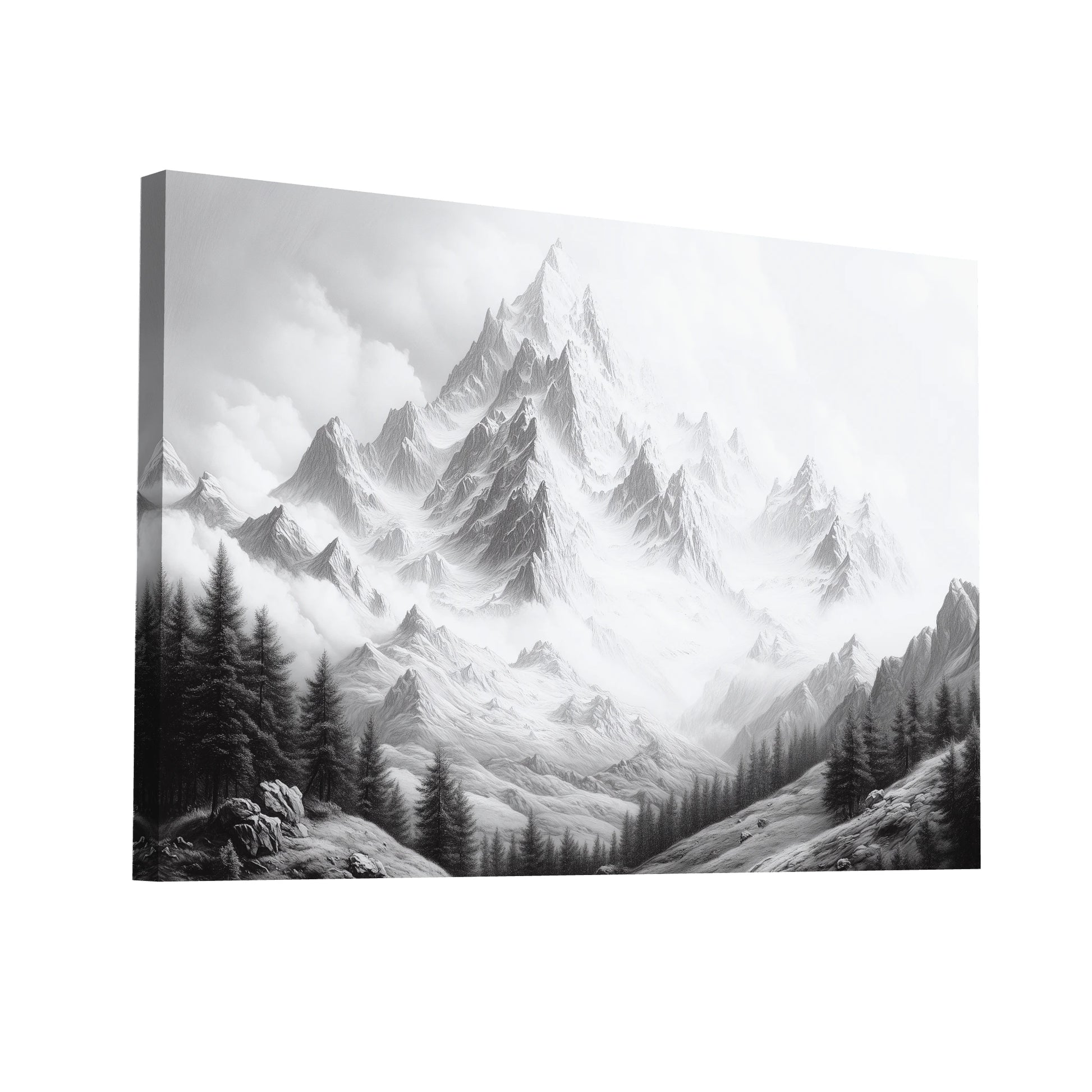 Toile Montagne — Dessin en Noir et Blanc | Art Virtuoso