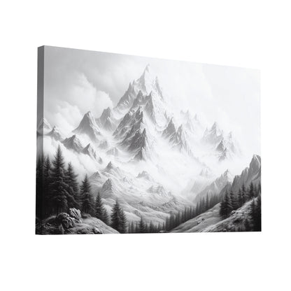 Product Hero 3D WebP Toile Montagne - Dessin en Noir et Blanc - Art Virtuoso